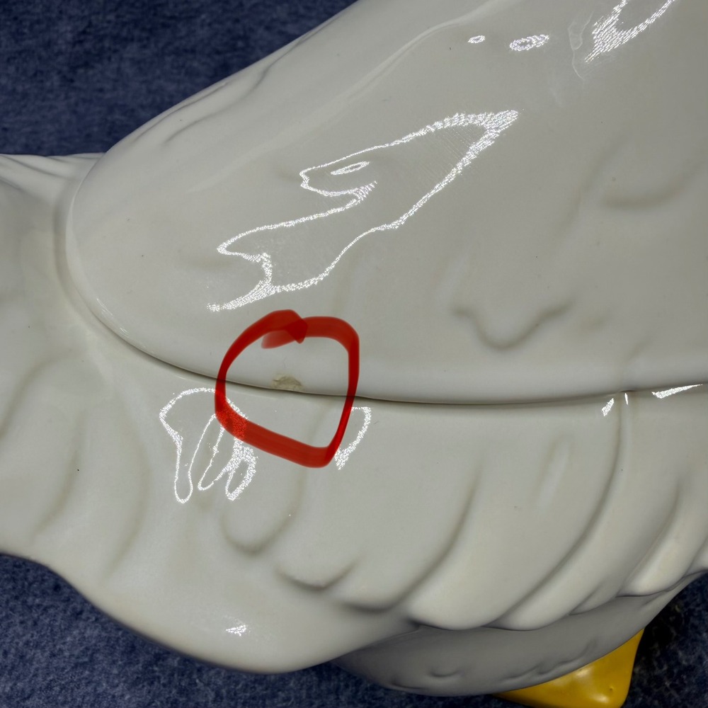 Vintage Ceramic Goose Cookie Jar White Country Farmhouse Blue Bow Kitsch Decor - Picture 9 of 9